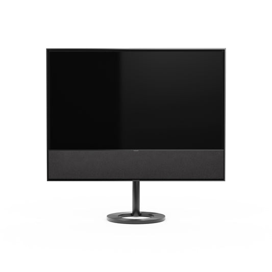 B&O Beovision Contour 48 Zoll Black Anthracite - auf Bodenstandfuß mit grey mélange Cover - frontale Ansicht