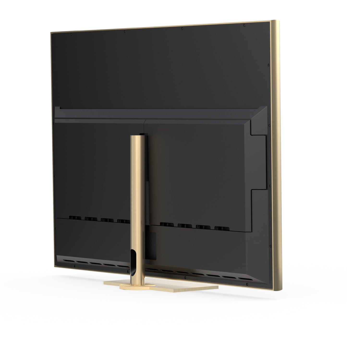 B&O Bang & Olufsen Beovision Contour in 55 Zoll in Gold Tone mit Light oak Cover auf Tischstandfuß - Ansicht von schräg hinten