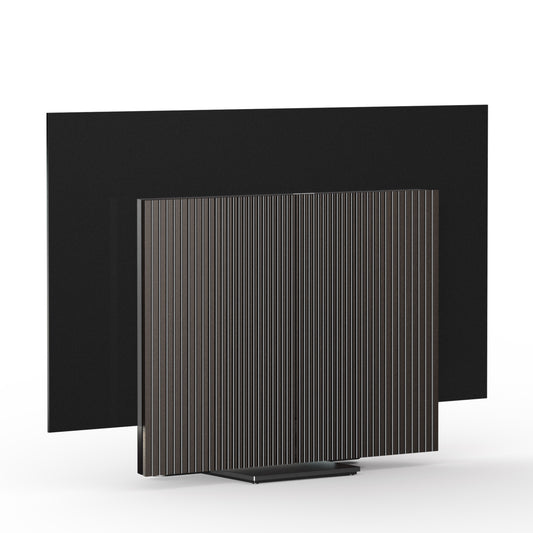 Beovision Harmony in Black anthracite mit Dark oak Cover auf Bodenstandfuß soundmode