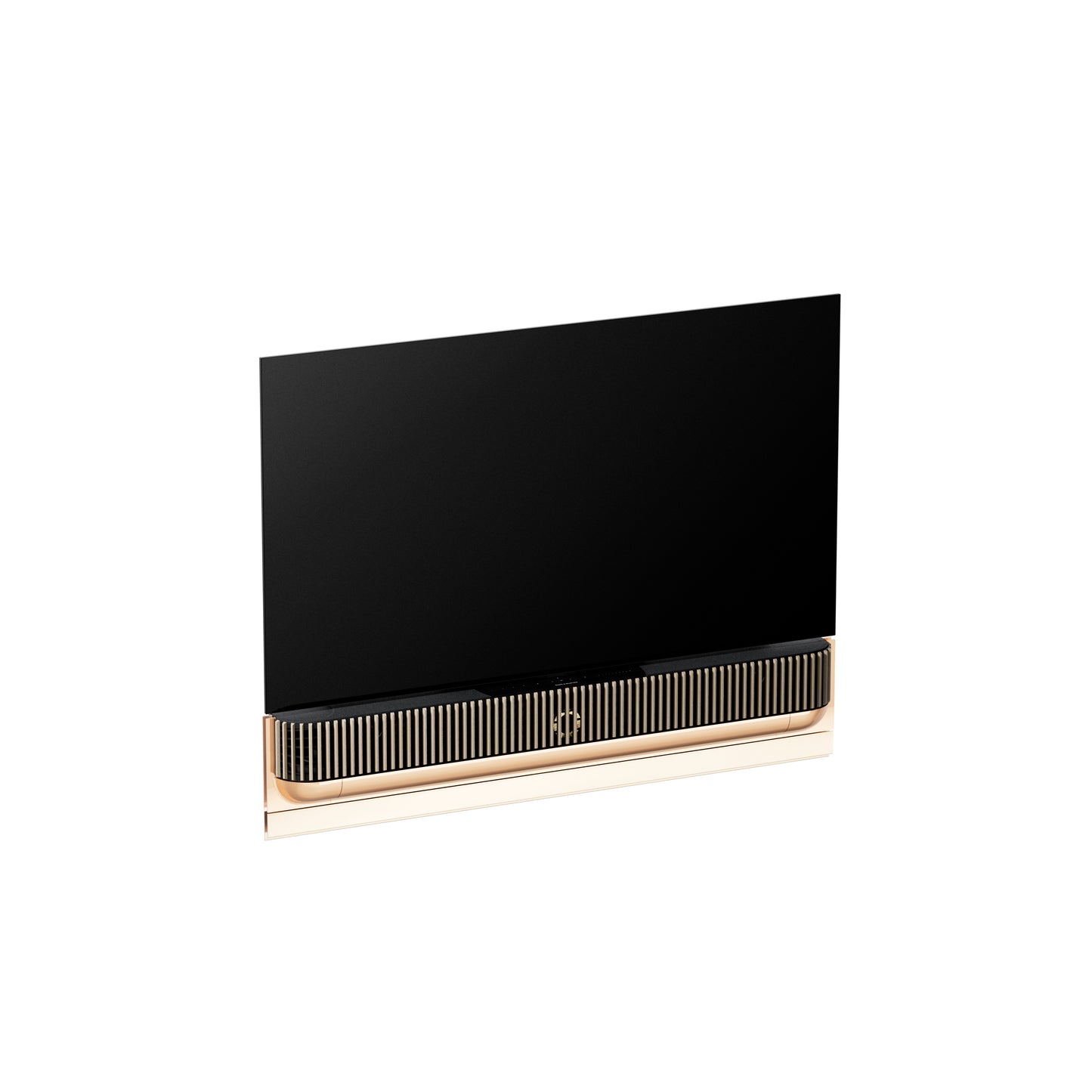 BeoSound Theatre in gold tone as TV in 55 inches with light oak cover on wall bracket
