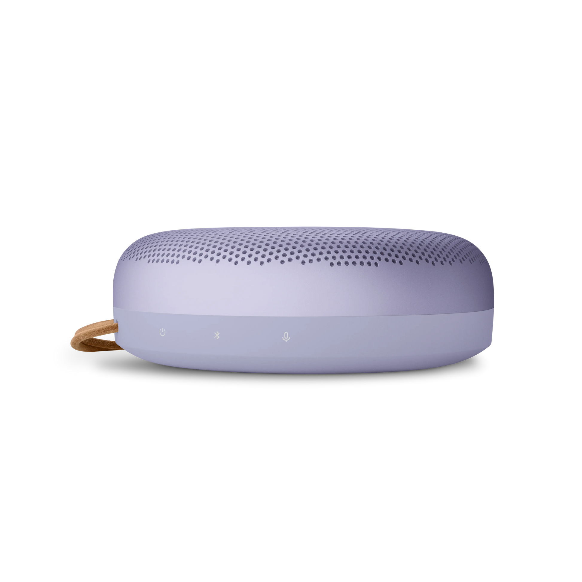 Bang & Olufsen (B&O) Beosound A1 3rd Generation in lavender Purple - Ansicht auf die Bedientasten (On/OFF, Bluetooth und Microphone)