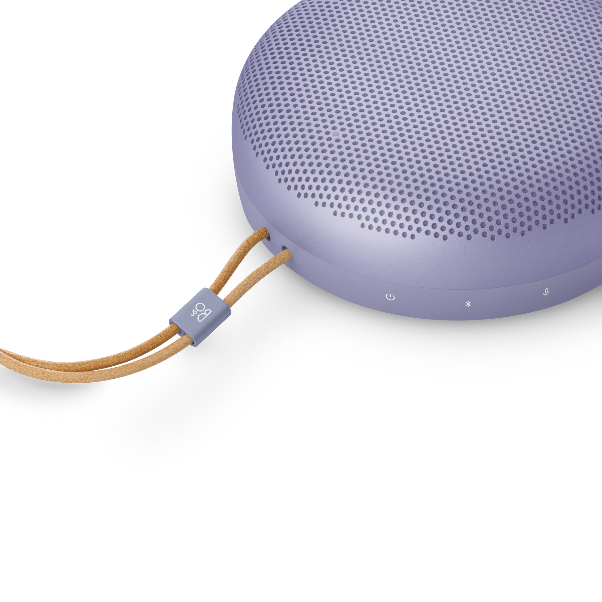 Bang & Olufsen (B&O) Beosound A1 3rd Generation in lavender Purple - Ansicht auf die Bedientasten und den Trageriemen