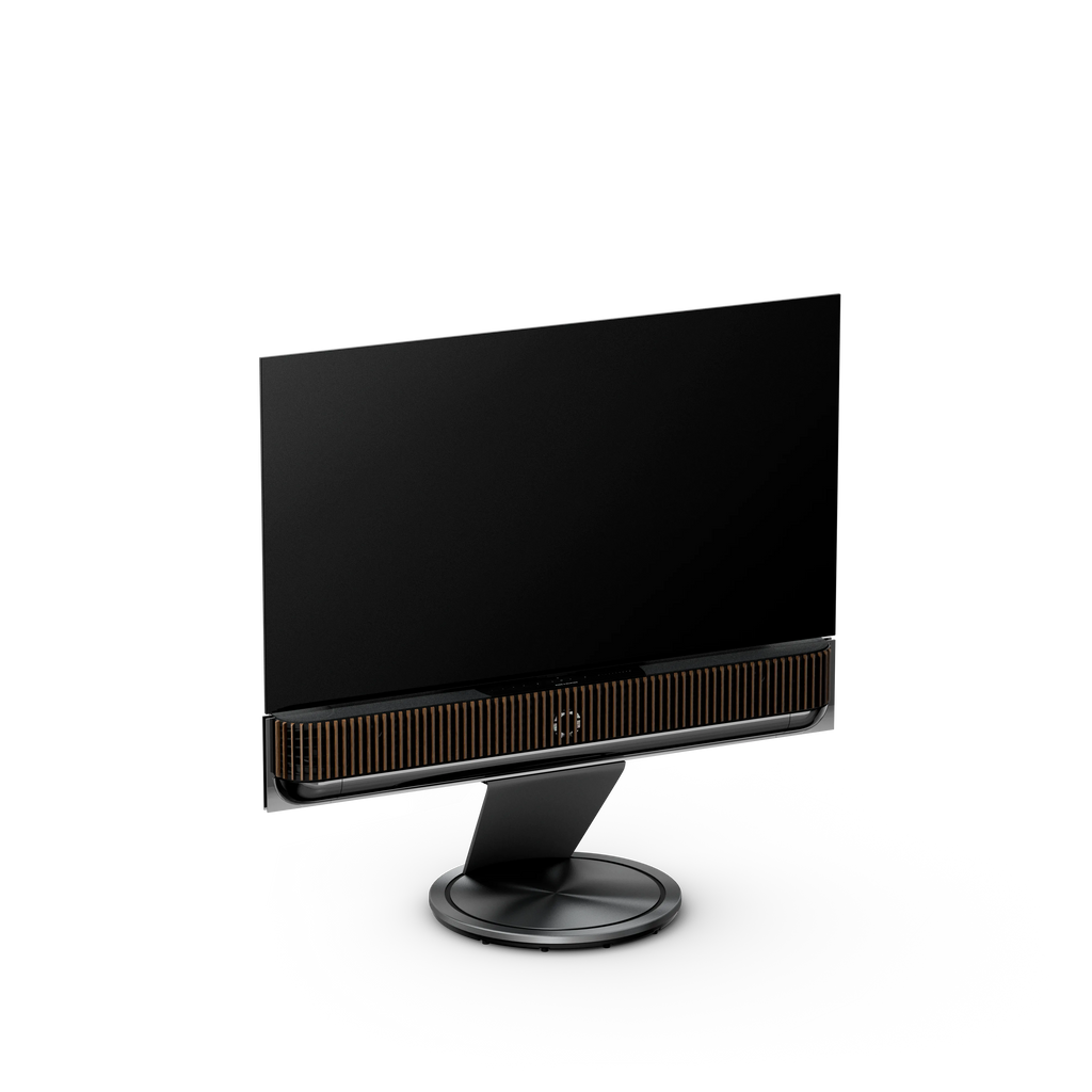 Bang & Olufsen, B&O, Beovision Theatre 55 Zoll Bolack Anthracite mit Holzabdeckung in Dark Oak auf Bodenstandfuß