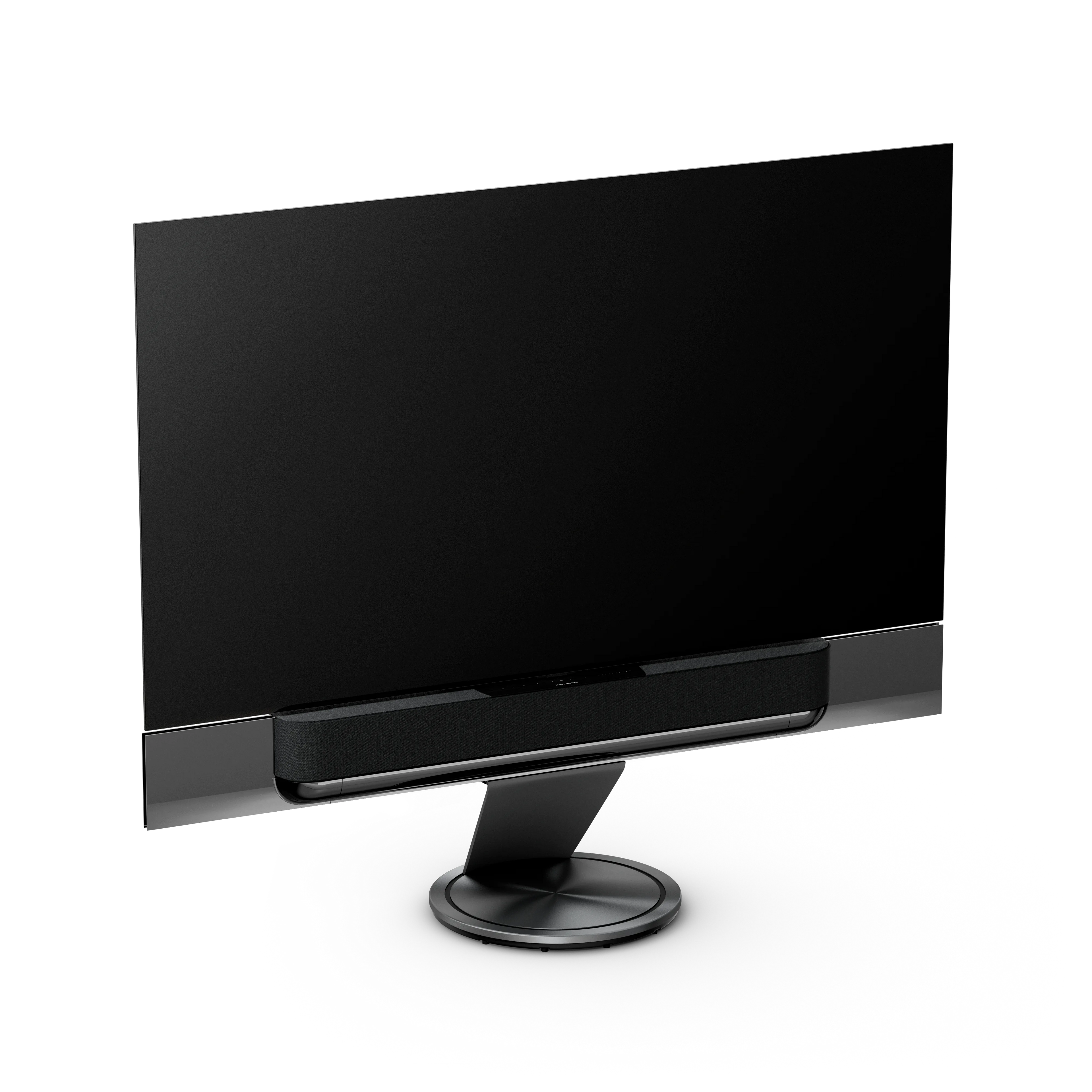 Bang & Olufsen, B&O, Beovision Theatre 77 Zoll Black Anthracite mit Stoffabdeckung auf Bodenstandfuß