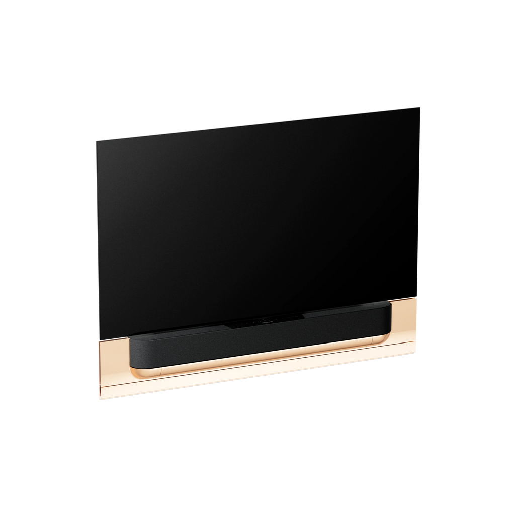 Bang & Olufsen, B&O, Beovision Theatre 65 Zoll in Gold Tone mit Stoffcover an Wandhalterung 