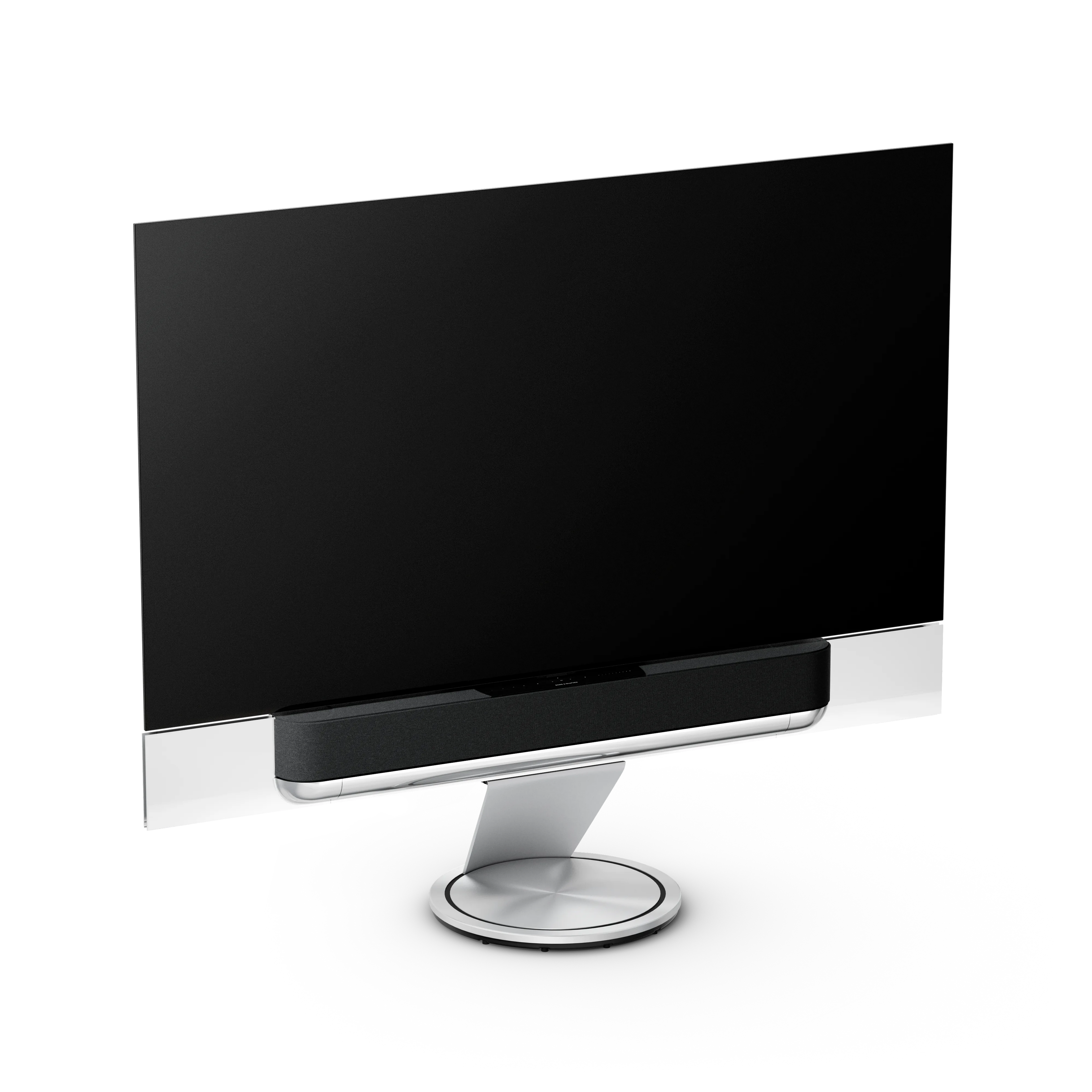 Bang & Olufsen, B&O, Beovision Theatre 77 Zoll in silber mit Stoffcover in Grey Mélange auf Bodenstandfuß