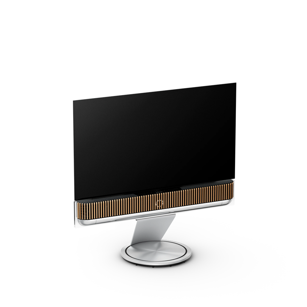 Bang & Olufsen, B&O, Beovision Theatre 55 Zoll in silber mit Holzcover aus Eichenholz auf Bodenstandfuß