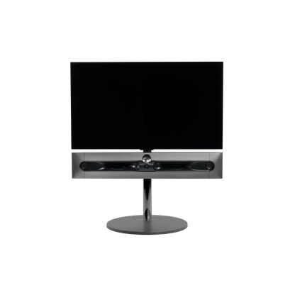 Beosound Premiere in black anthracite auf Bodenstandfuß von stb brackets,  ohne Abdeckung vorn, mit 42 Zoll LG OLED Panel - Ansicht frontal 