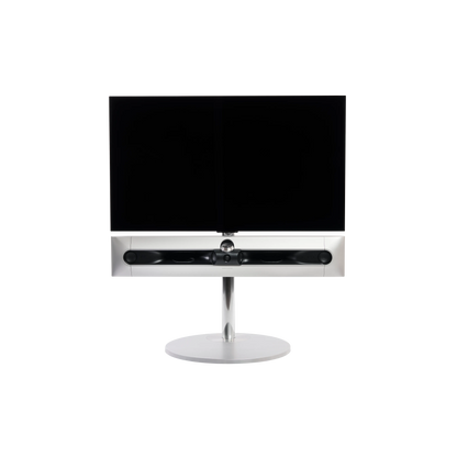 Beosound Premiere in natural aluminium auf STB Bodenstandfuß, ohne Cover, mit 42 Zoll LG OLED Panel - Frontale Ansicht