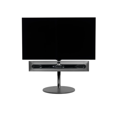 Beosound Premiere in black anthracite auf Bodenstandfuß von stb brackets,  ohne Abdeckung vorn, mit 48  Zoll LG OLED Panel - Ansicht frontal 