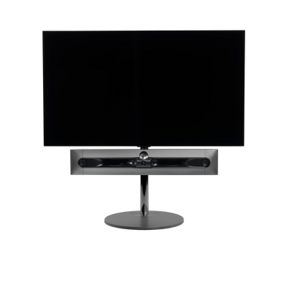 Beosound Premiere in black anthracite auf Bodenstandfuß von stb brackets,  ohne Abdeckung vorn, mit 55  Zoll LG OLED Panel - Ansicht frontal 