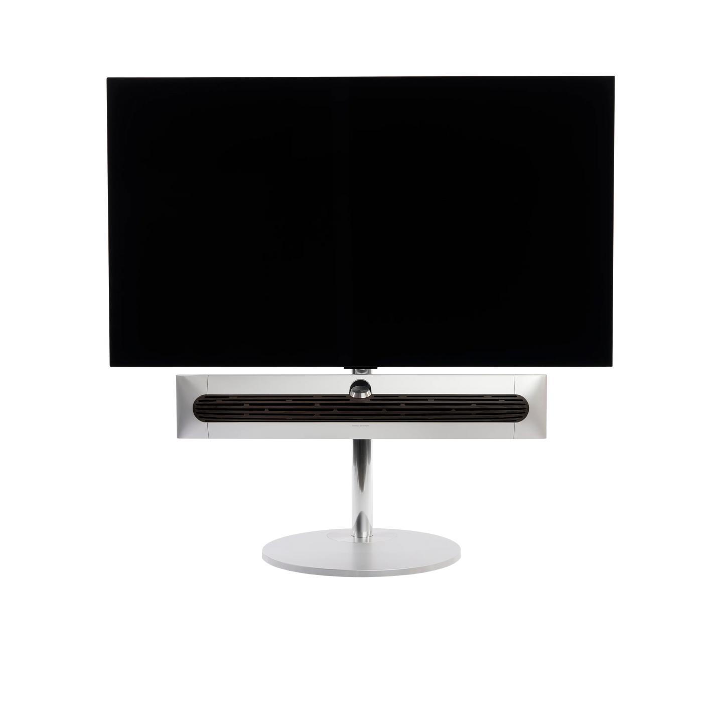 Beosound Premiere auf STB Standfuß mit Holzcover in Dark oak und 55 Zoll Panel