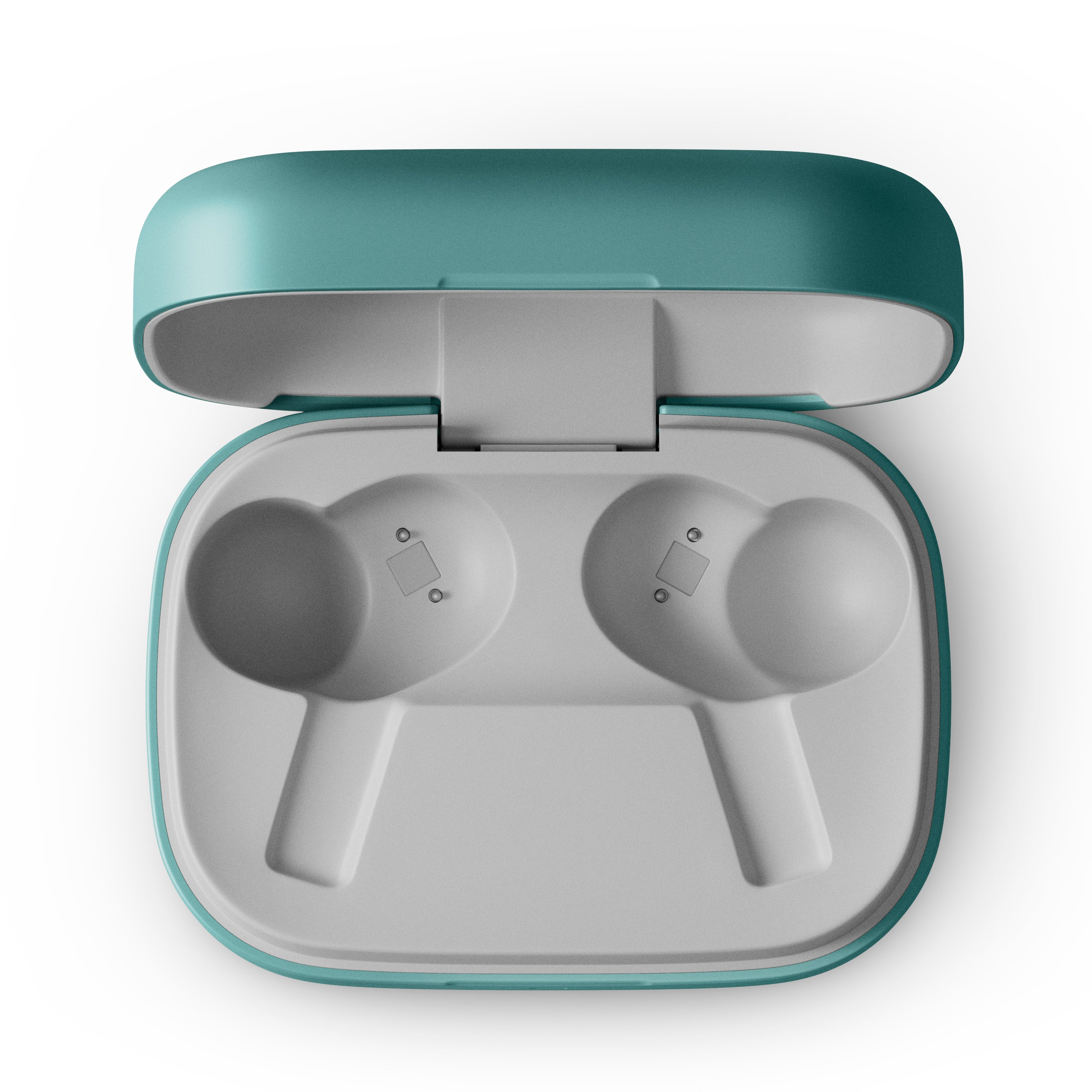 geöffnete Ladeschale des Beoplay Eleven In-Ear Kopfhörers von Bang & Olufsen in Eucalyptus Green