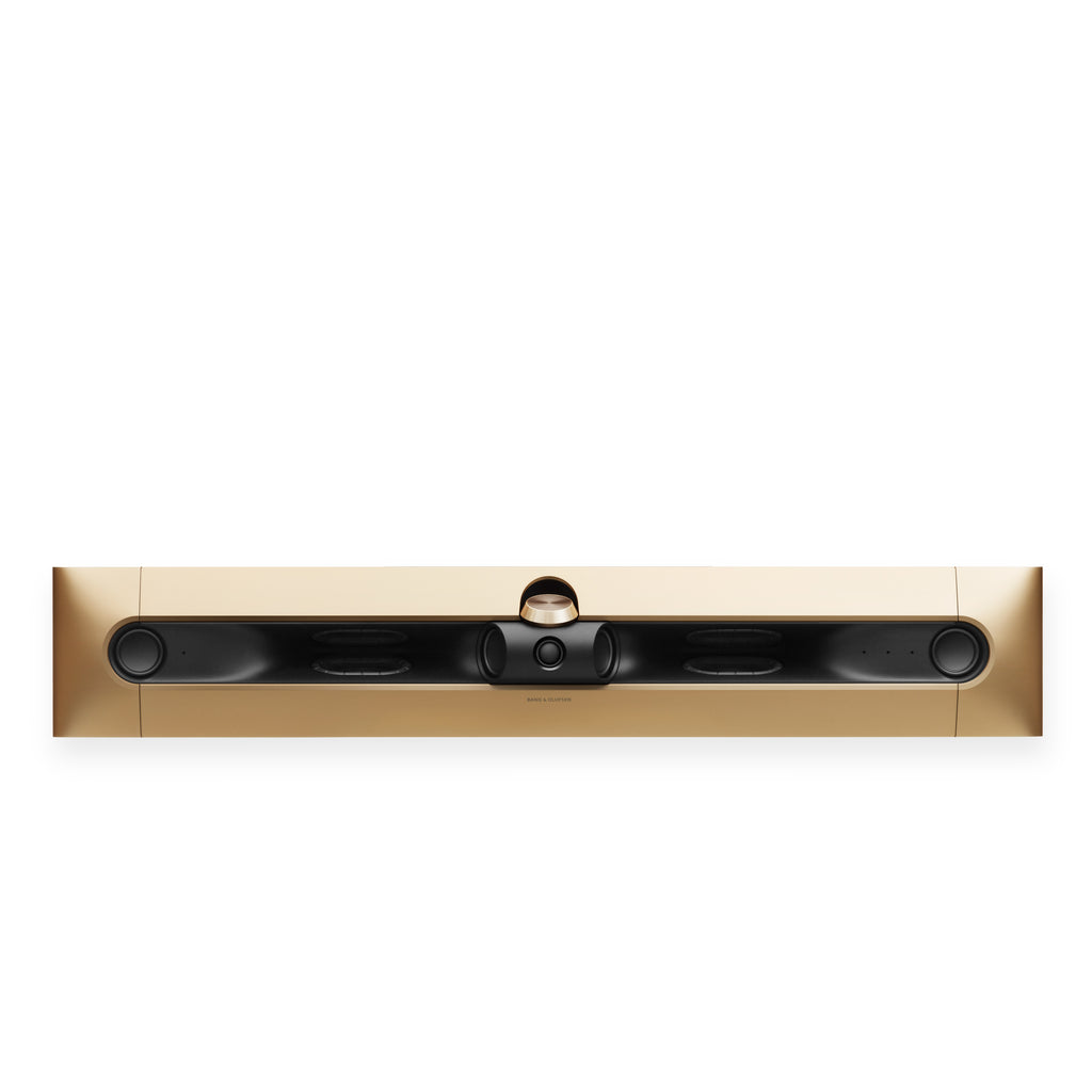 Bang & olufsen Beosound Premiere Soundbar in Gold Tone - Ansicht von vorn ohne Cover mit Blick auf die Lautsprechertreiber