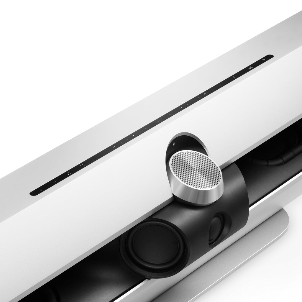 Bang & olufsen Beosound Premiere Soundbar in Natural Aluminium - Ansicht von vorn ohne Cover - Blick auf die Bedientasten