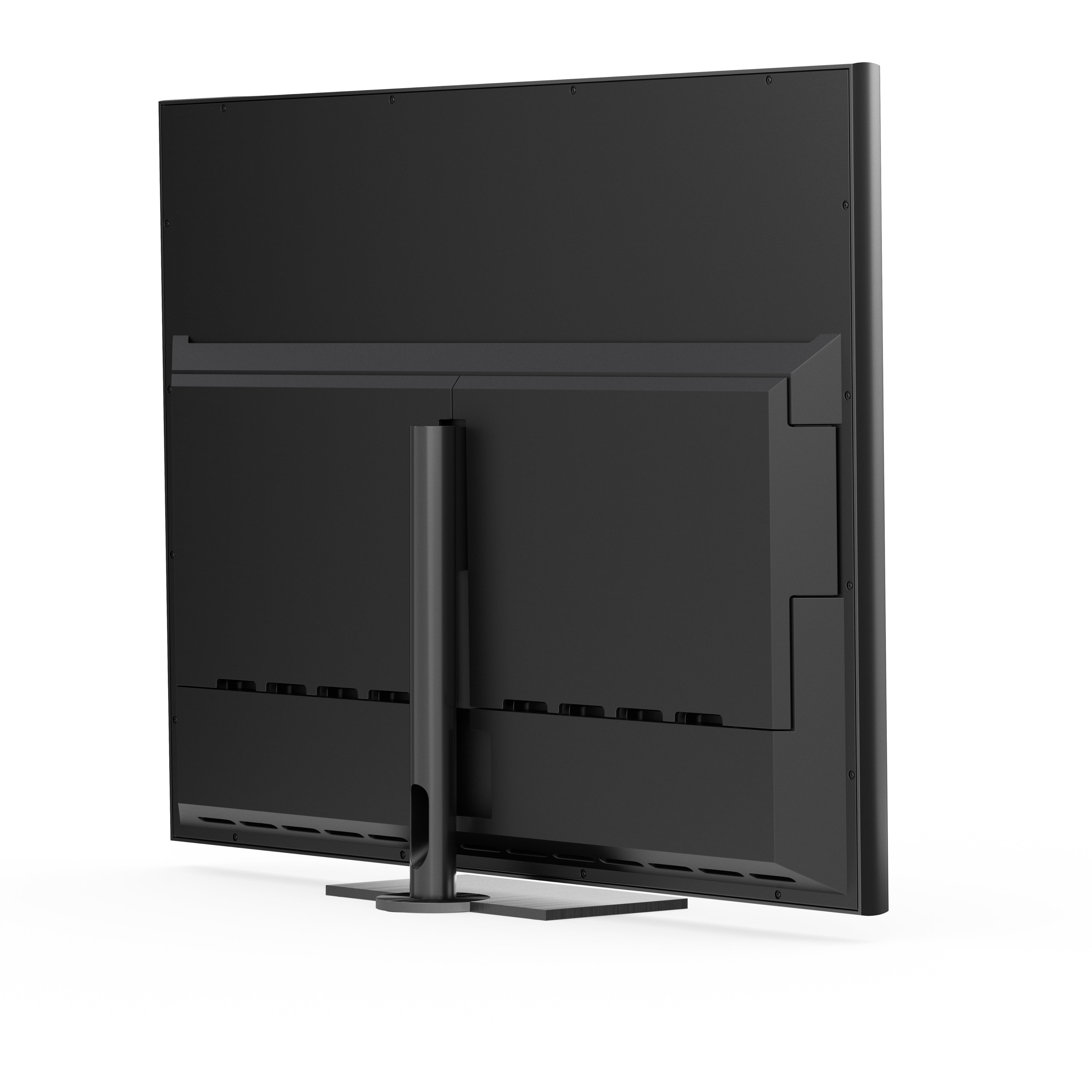 B&O Bang & Olufsen Beovision Contour in 55 Zoll in Black Anthracite smoked oak Cover auf Tischstandfuß - Ansicht von schräg hinten