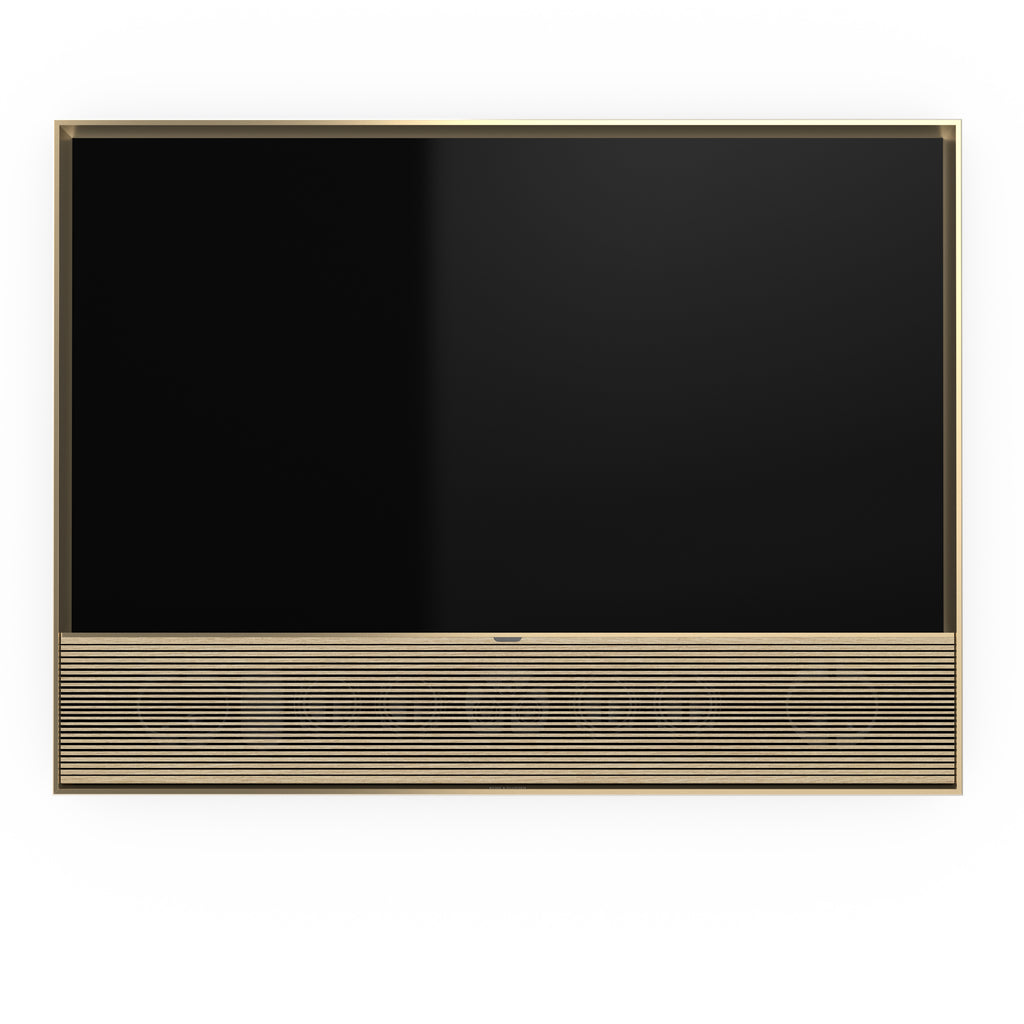 B&O Beovision Contour 48 Zoll Gold Tone - an Wandhalterung mit light oak Cover - von vorn