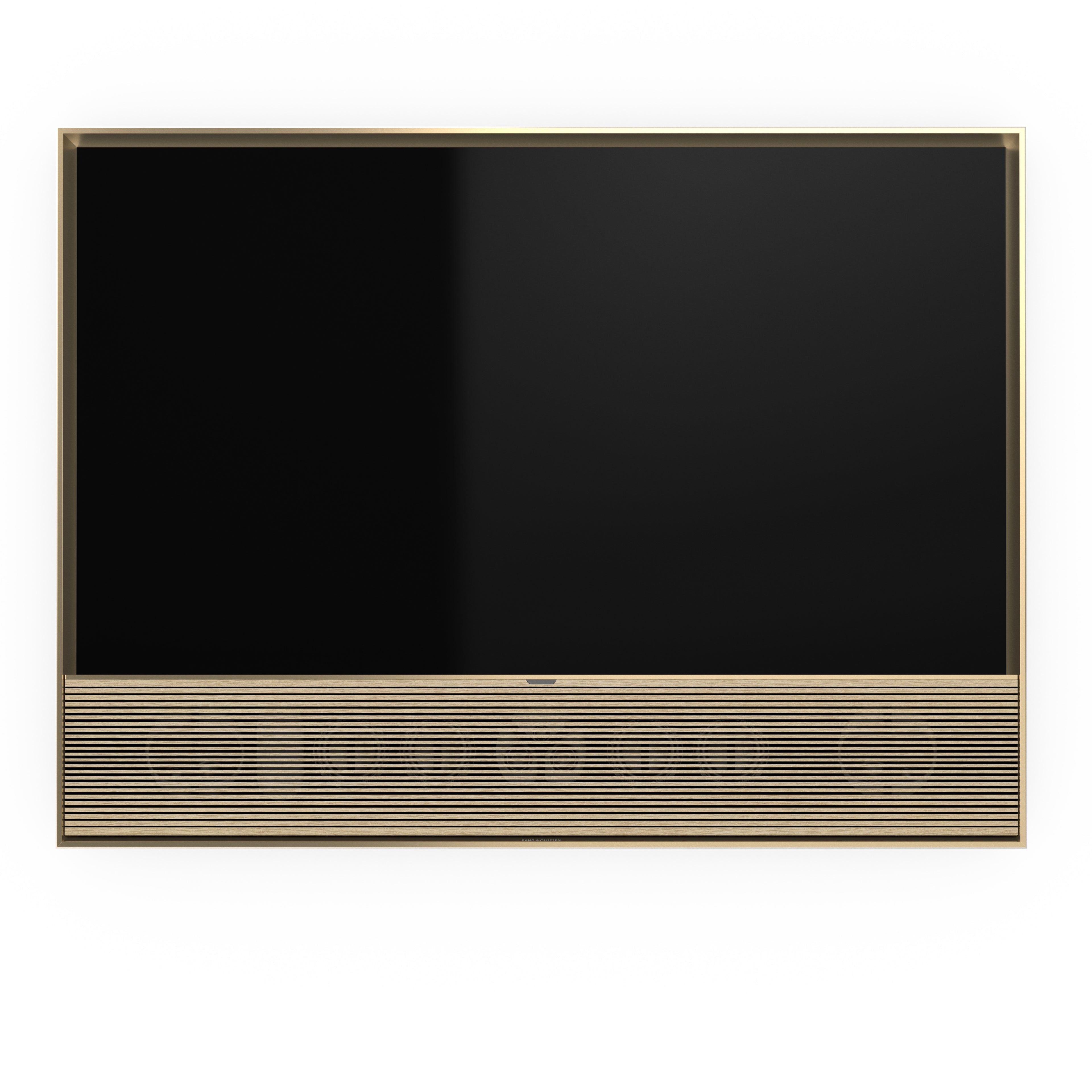 B&O Beovision Contour 48 Zoll Gold Tone - an Wandhalterung mit light oak Cover - von vorn