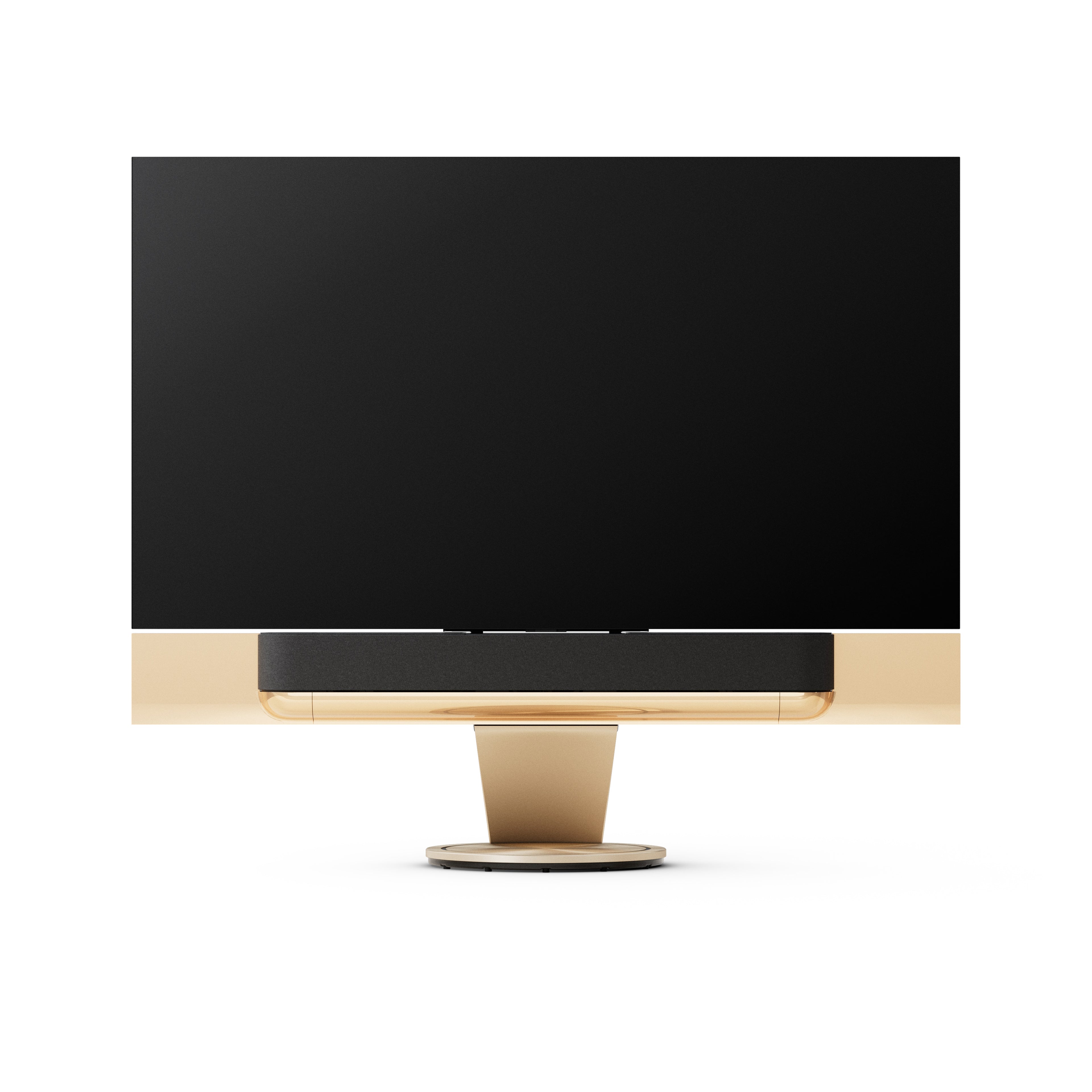 Bang & Olufsen Beovision Theatre 77 auf Motorbodenstandfuß mit Cover in grey melange frontale Ansicht