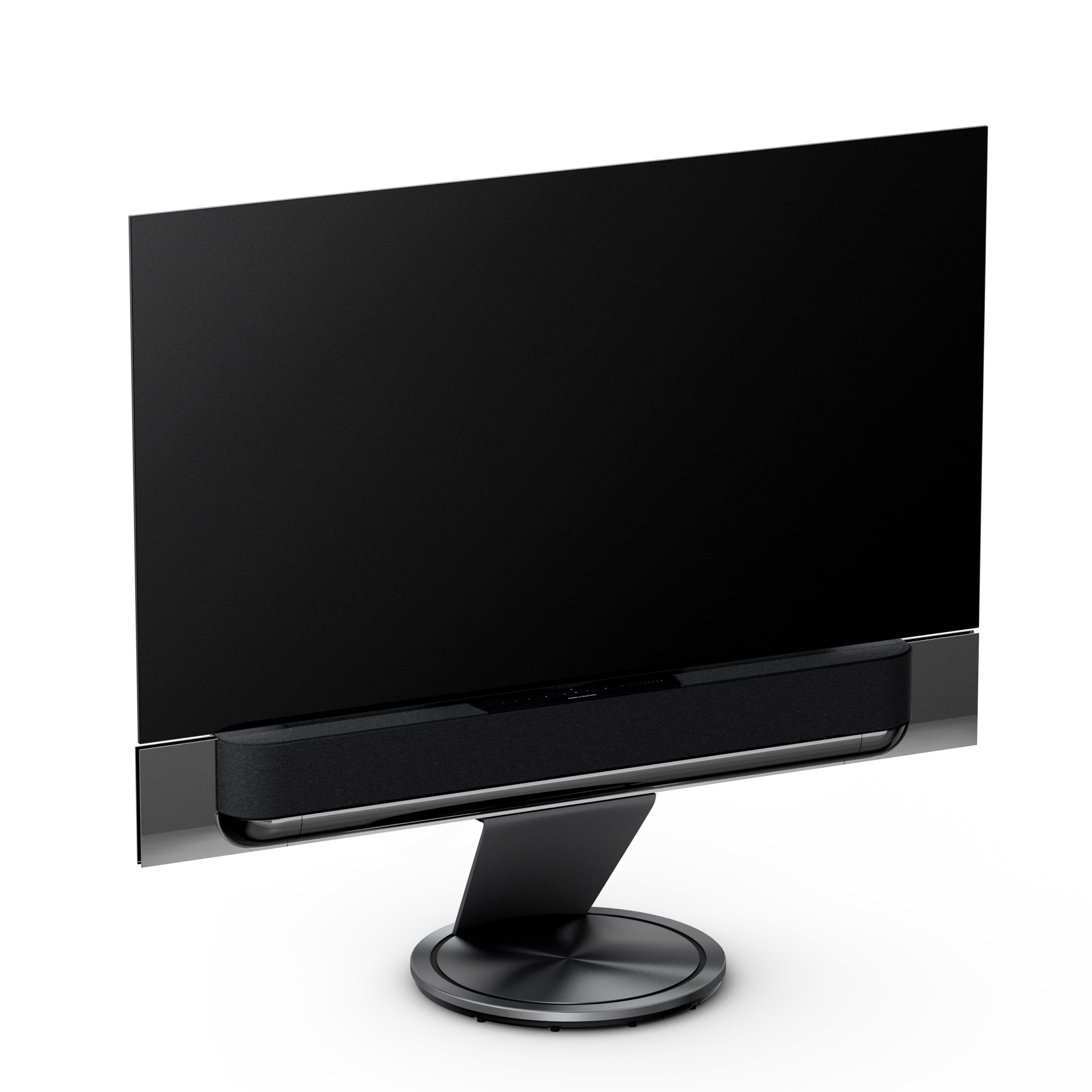 Bang & Olufsen Beovision Theatre 65 Zoll in black anthracite mit Cover in grey melange auf Bodenstandfuß